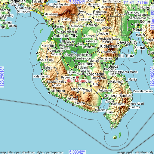 Topographic map of San Miguel