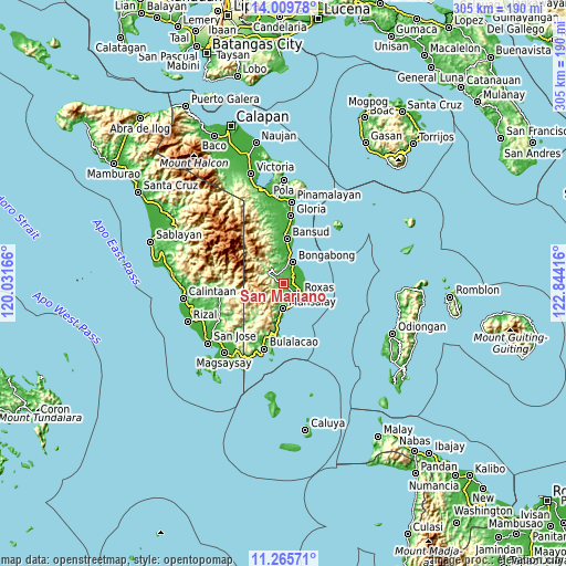 Topographic map of San Mariano