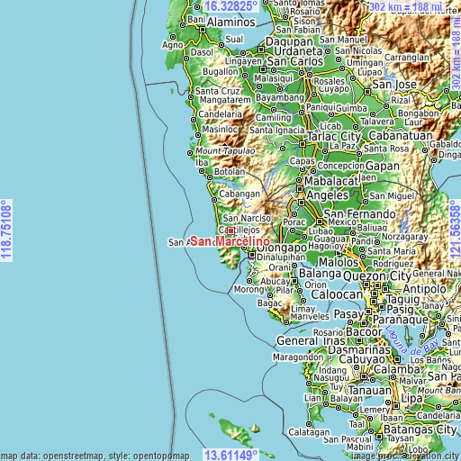 Topographic map of San Marcelino