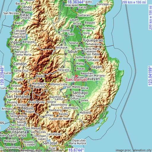 Topographic map of San Manuel