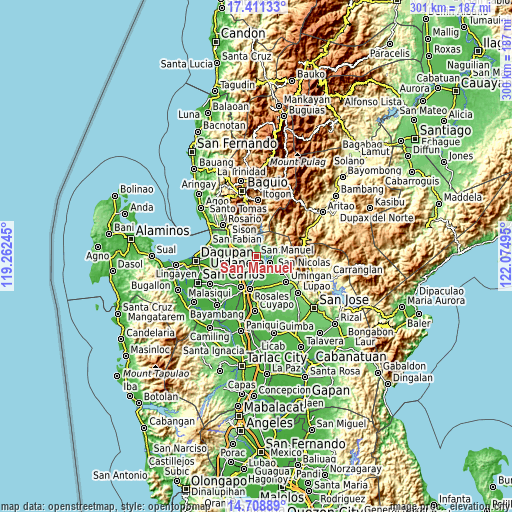 Topographic map of San Manuel