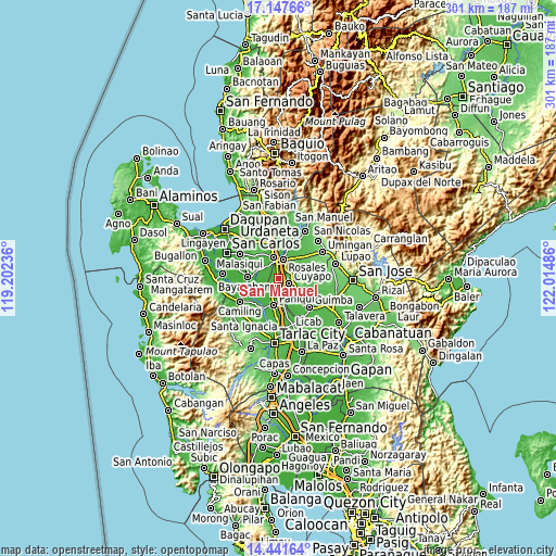 Topographic map of San Manuel