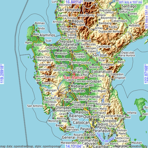 Topographic map of San Manuel