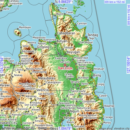 Topographic map of San Luis