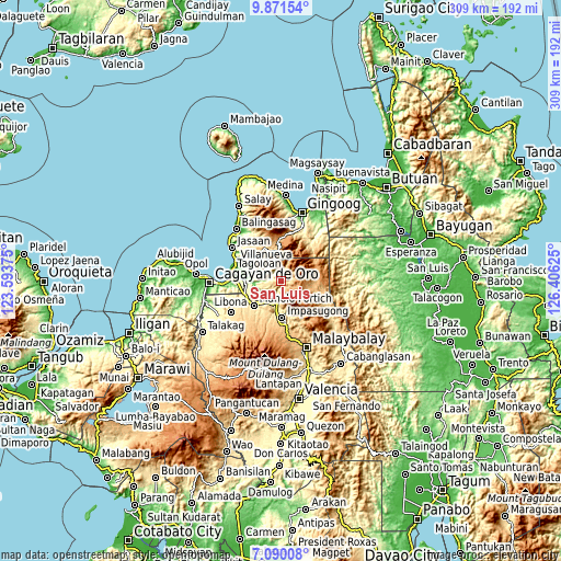 Topographic map of San Luis