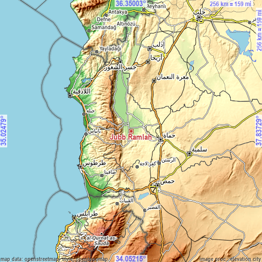 Topographic map of Jubb Ramlah