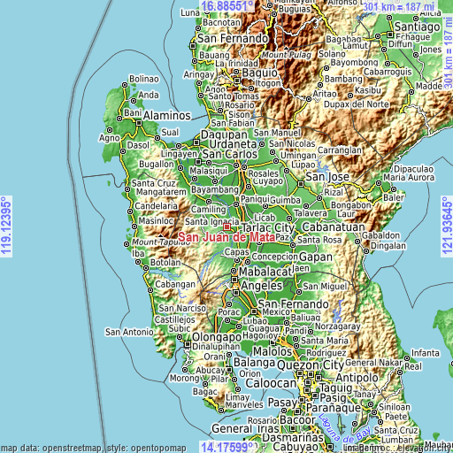 Topographic map of San Juan de Mata