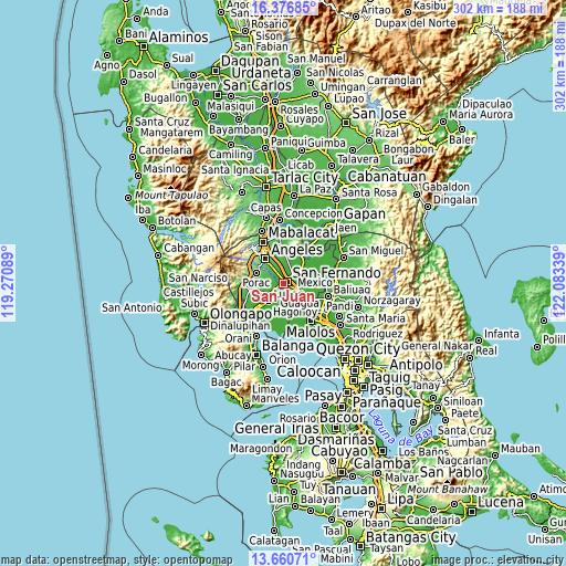 Topographic map of San Juan