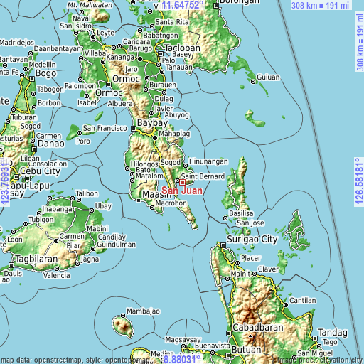 Topographic map of San Juan