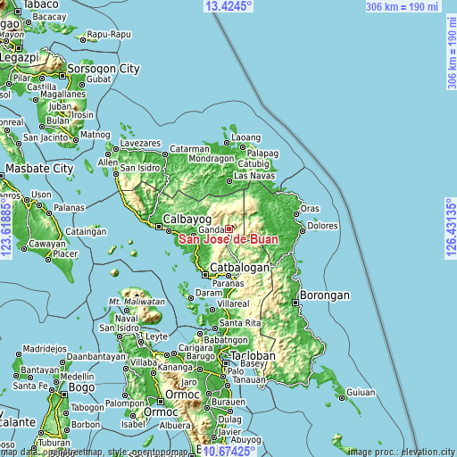 Topographic map of San Jose de Buan