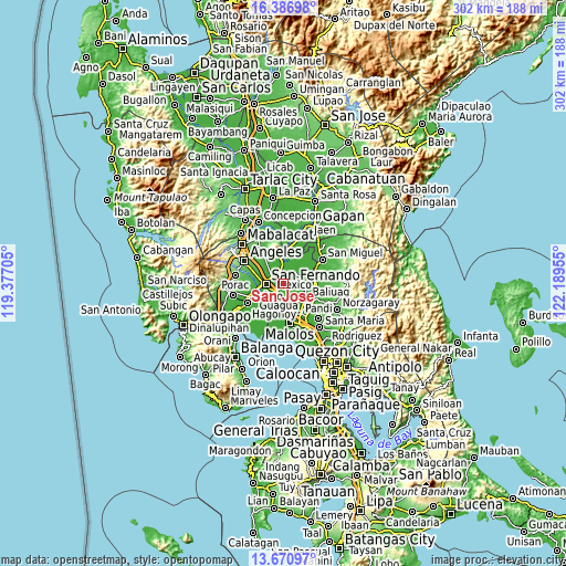 Topographic map of San Jose
