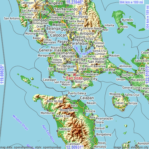 Topographic map of San Jose