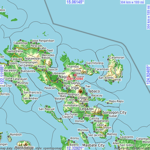 Topographic map of San Jose