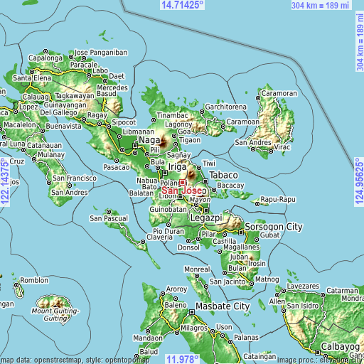 Topographic map of San Jose