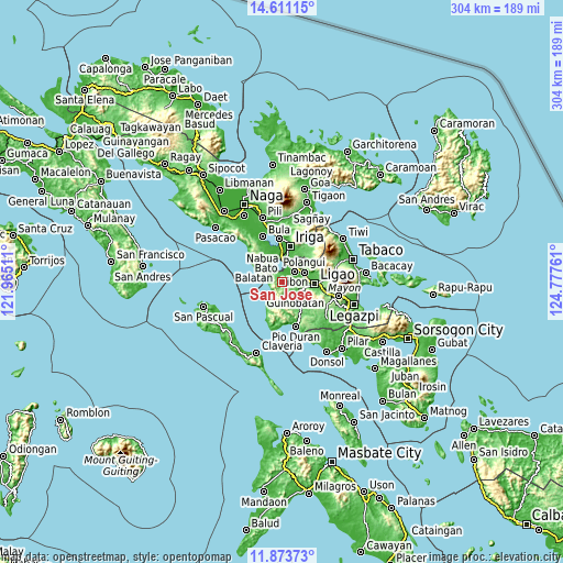 Topographic map of San Jose