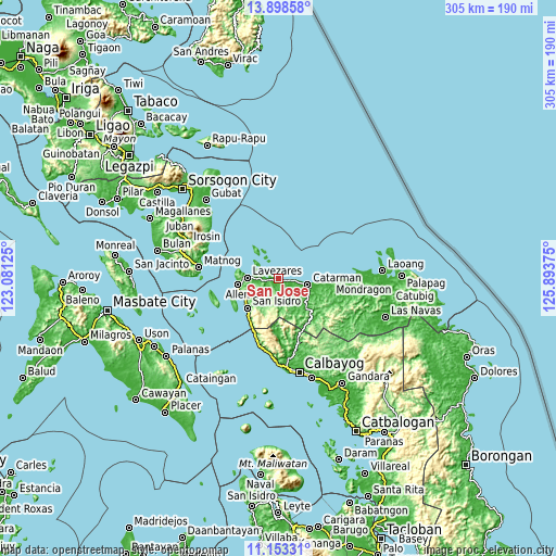 Topographic map of San Jose