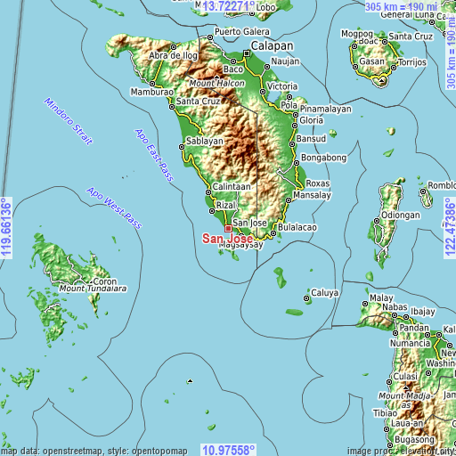 Topographic map of San Jose