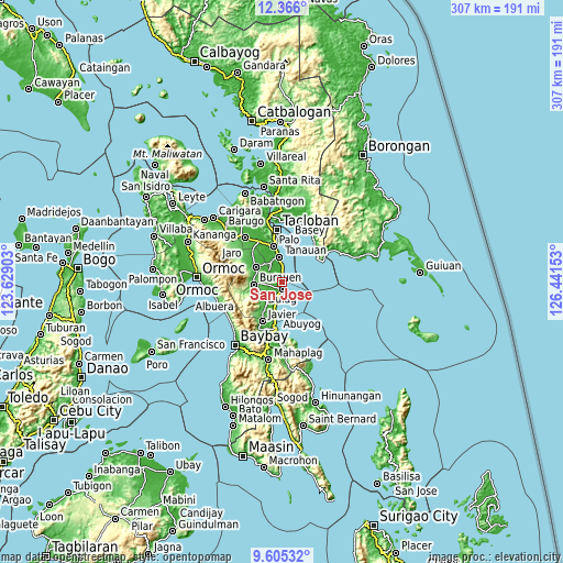 Topographic map of San Jose