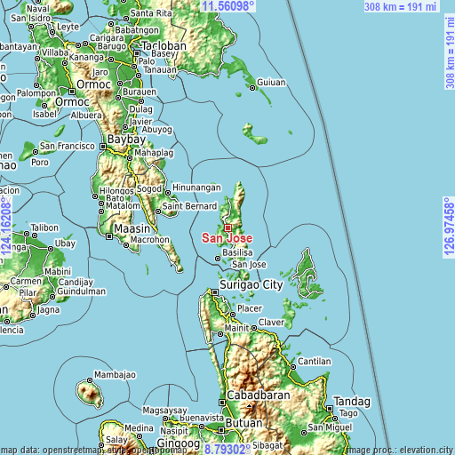 Topographic map of San Jose