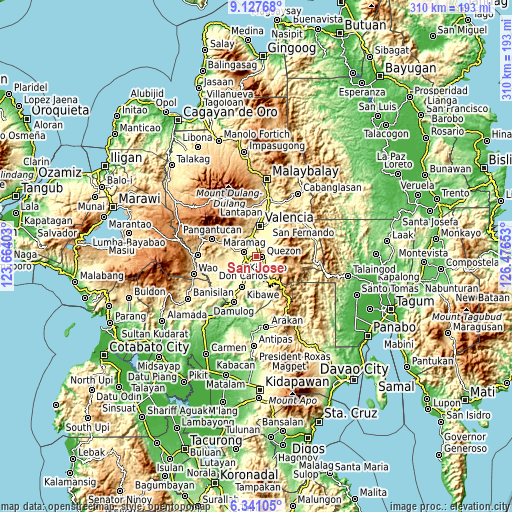 Topographic map of San Jose