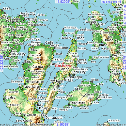 Topographic map of San Isidro