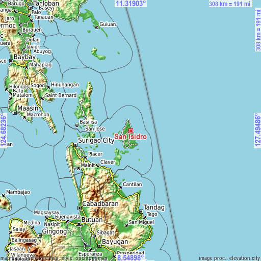 Topographic map of San Isidro