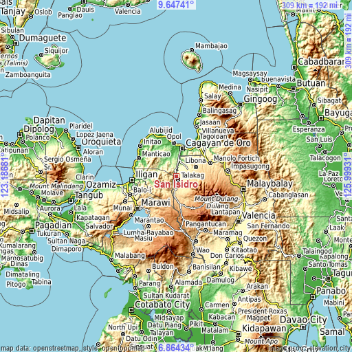 Topographic map of San Isidro