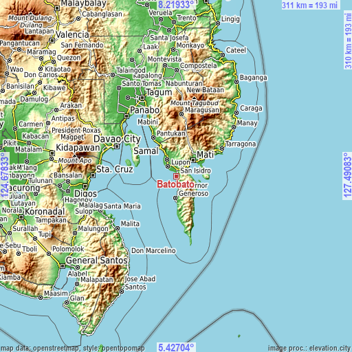 Topographic map of Batobato