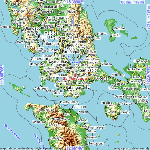 Topographic map of San Gregorio