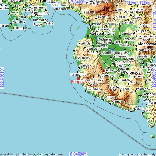 Topographic map of Sangay