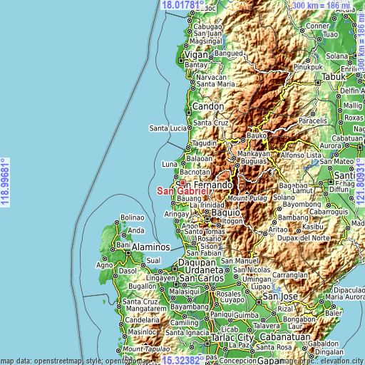 Topographic map of San Gabriel