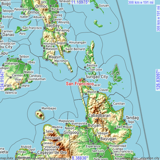 Topographic map of San Francisco