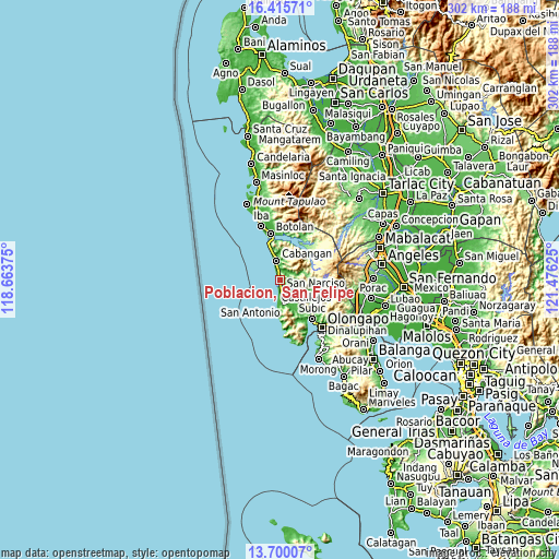 Topographic map of Poblacion, San Felipe