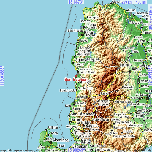 Topographic map of San Esteban