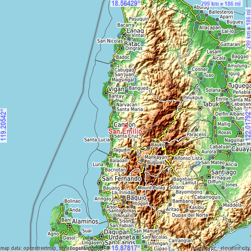 Topographic map of San Emilio