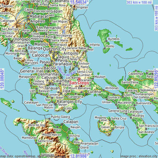 Topographic map of San Diego