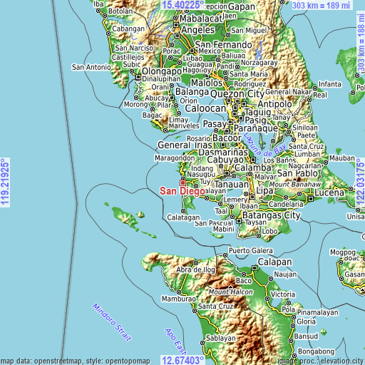 Topographic map of San Diego