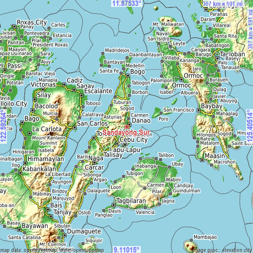 Topographic map of Sandayong Sur