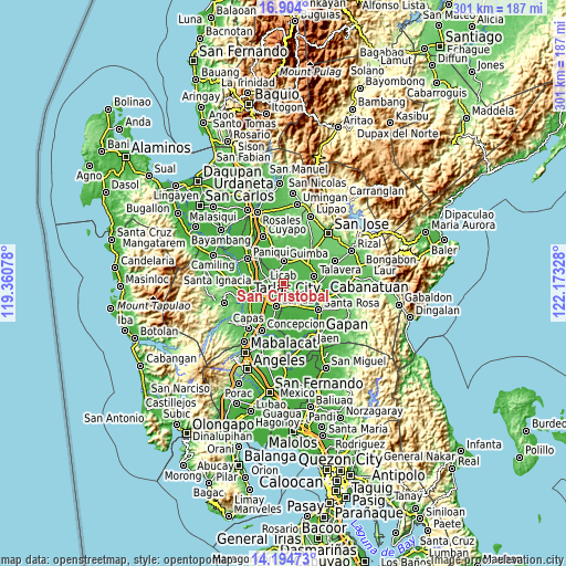 Topographic map of San Cristobal