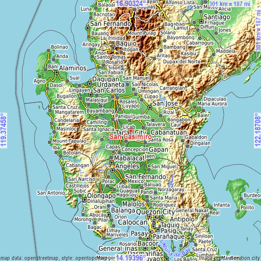 Topographic map of San Casimiro