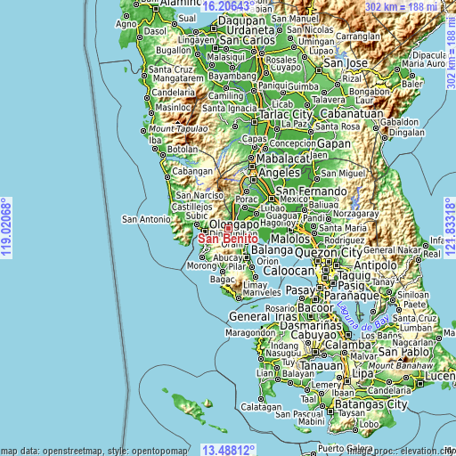 Topographic map of San Benito