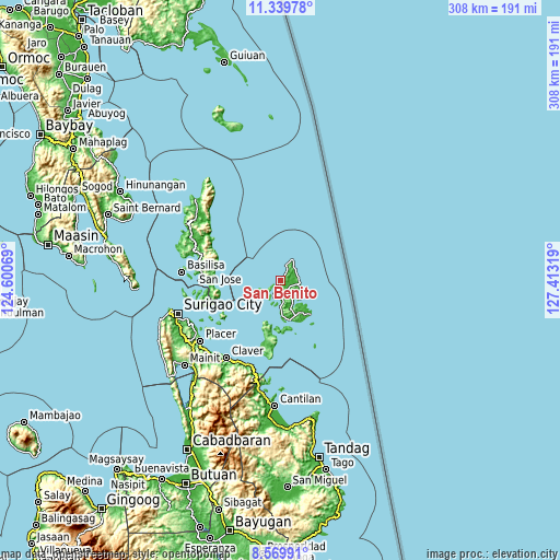 Topographic map of San Benito