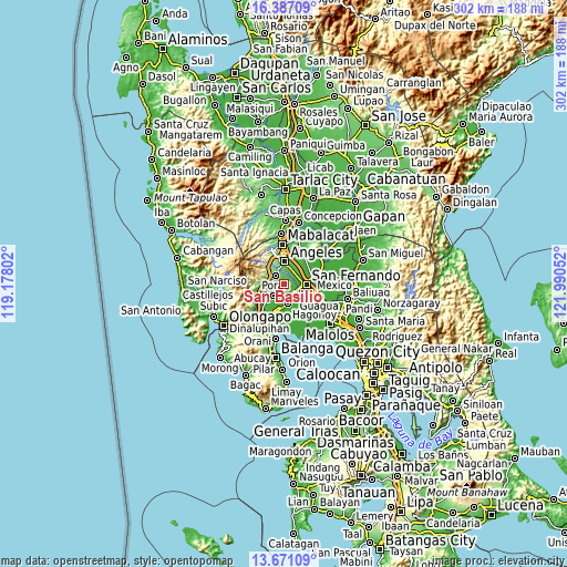 Topographic map of San Basilio