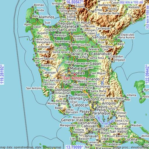 Topographic map of San Antonio