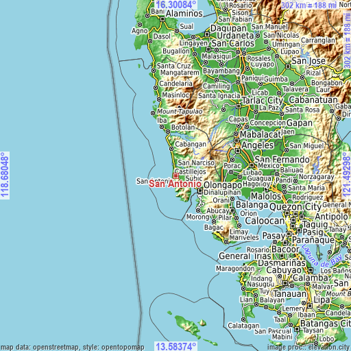 Topographic map of San Antonio