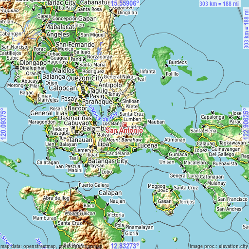 Topographic map of San Antonio