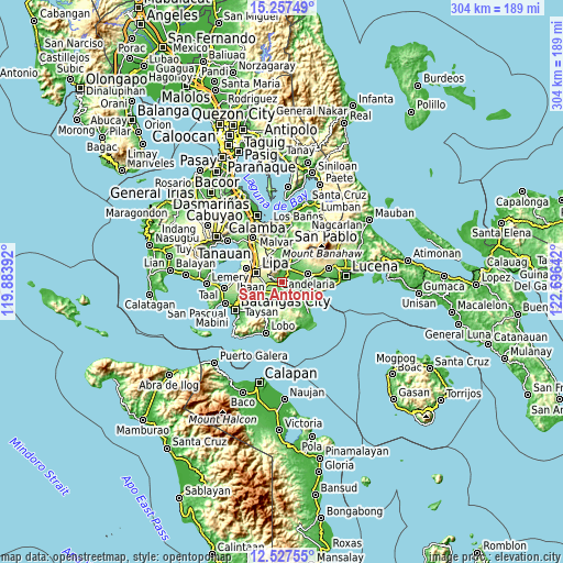 Topographic map of San Antonio