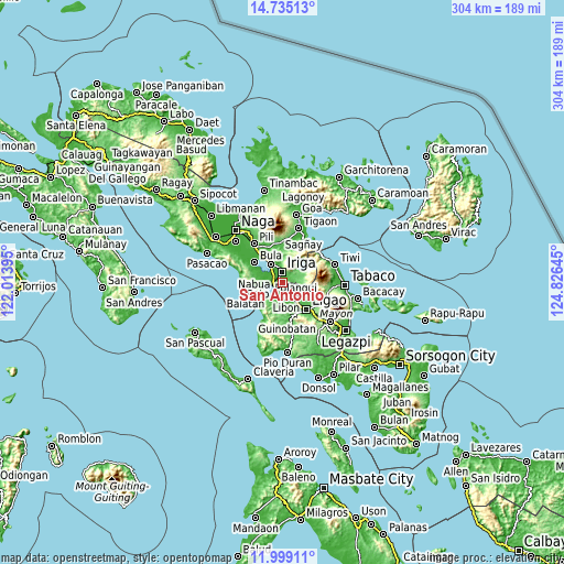 Topographic map of San Antonio