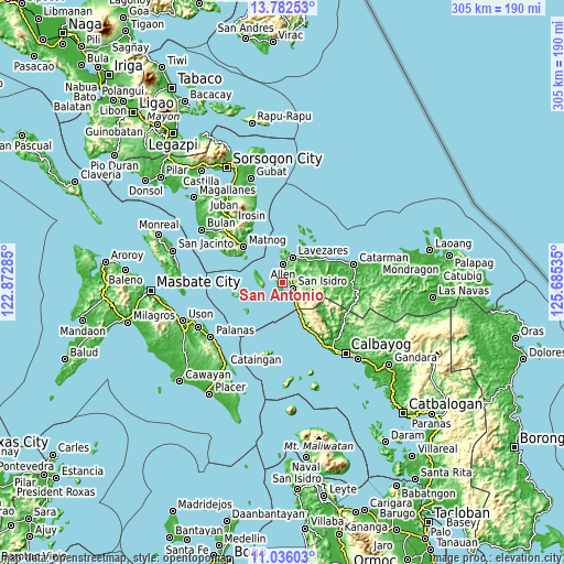 Topographic map of San Antonio