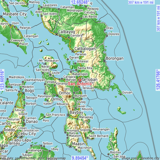 Topographic map of San Antonio